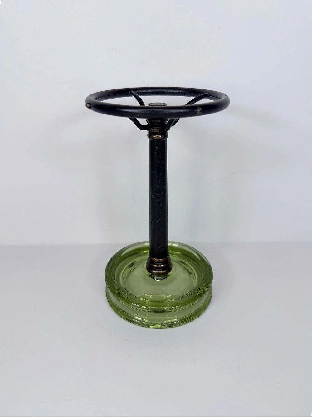 Vintage Retro Metal & Green Glass Vanity Toothbrush Holder Bathroom Standing - Picture 2 of 5